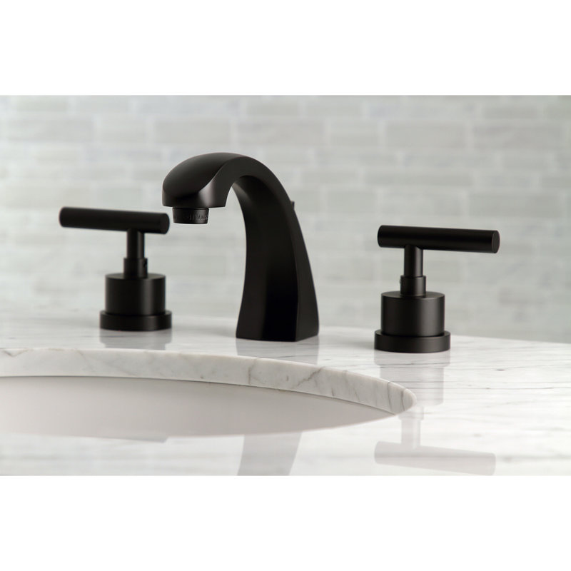 Kingston Brass Manhattan Two-Handle 3-Hole Deck Mount Widespread Bathroom Faucet with Brass Pop-Up Drain, Mattel Black