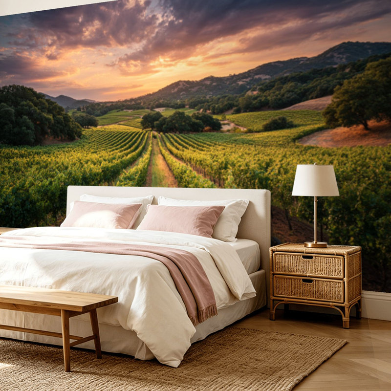 Papier peint adhésif pelez et collez Vineyard Sunset, art mural auto-adhésif et amovible