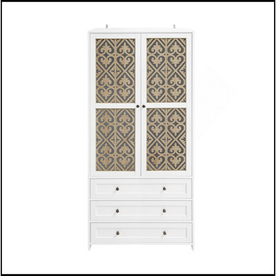 Hollow Pattern 2 Door 3 Drawer Wardrobe, The Collision Of Wood Color And White, Suitable For Bedrooms And Dressing Rooms