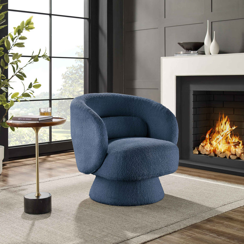 Saboor 78Cm Wide Swivel Barrel Chair, Blue Boucle