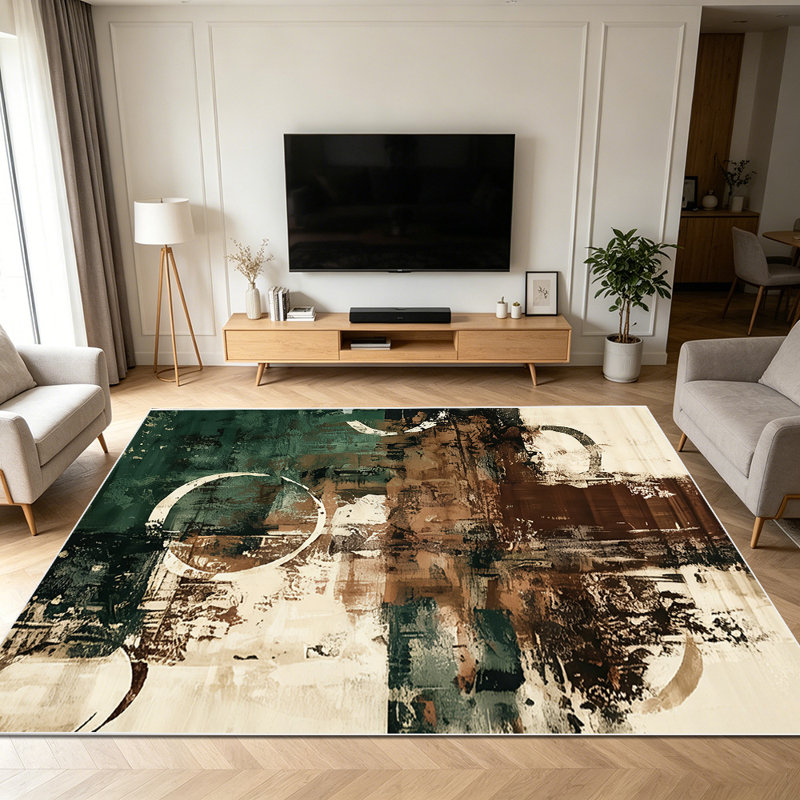 1PC Abstract Earth Tone Circle Brushstroke area rugs for Living Room, Soft and Comfortable, Suitable for all seasons, easy-to-maintain, machine washable Indoor floor mat, Under Table Farmhouse suitable for living room, dining room, bedroom, entryway,