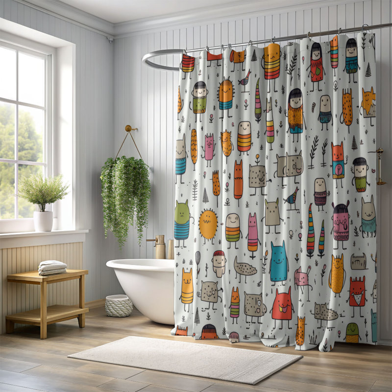 Animated Crew - Premium Shower Curtain, 74"H x 71"W
