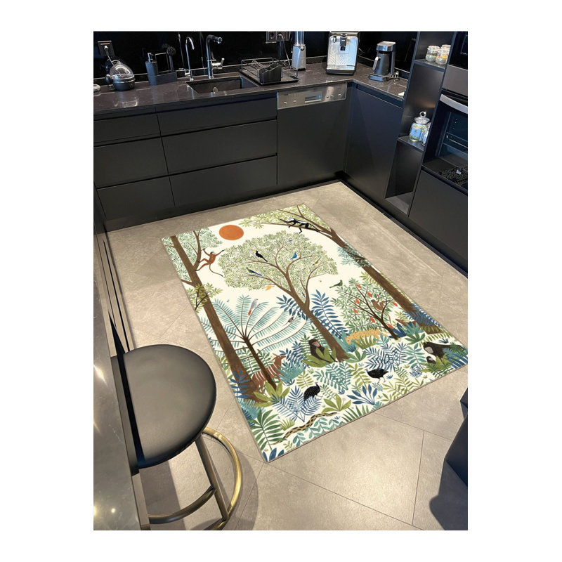 Tapis tissé à motif crème moderne Modern, Sous-tapis rond 3 pi 3 po inclus