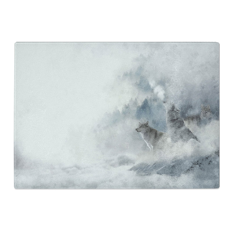 Wolves in Winter Painting Chopping Board, 0.4cm H x 28.5cm W x 39cm L