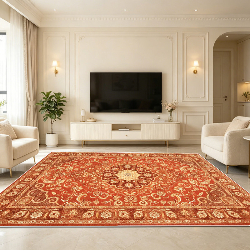 1PC Vintage Persian Floral Medallion Terracotta area rugs for Living Room, Soft and Comfortable, Suitable for all seasons, easy-to-maintain, machine washable Indoor floor mat, Under Table Farmhouse suitable for Dining Room, Bedroom, Entryway, Home
