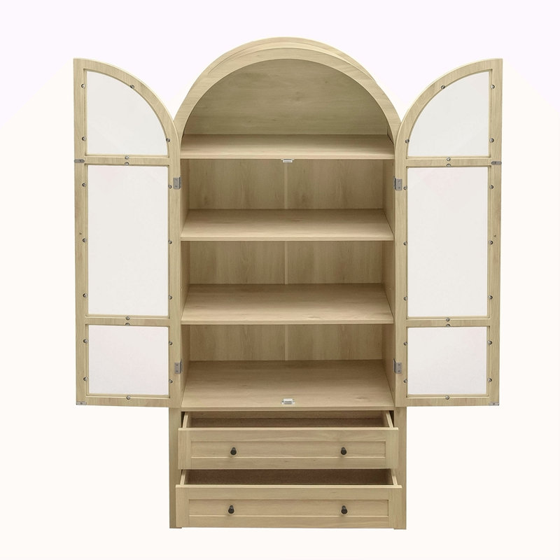 Garde-manger arqué de 70,28 po de hauteur, armoires de cuisine en bois de style campagne moderne, armoire de rangement arquée avec tablettes réglables, armoire polyvalente pour la cuisine, la salle à manger et le salon