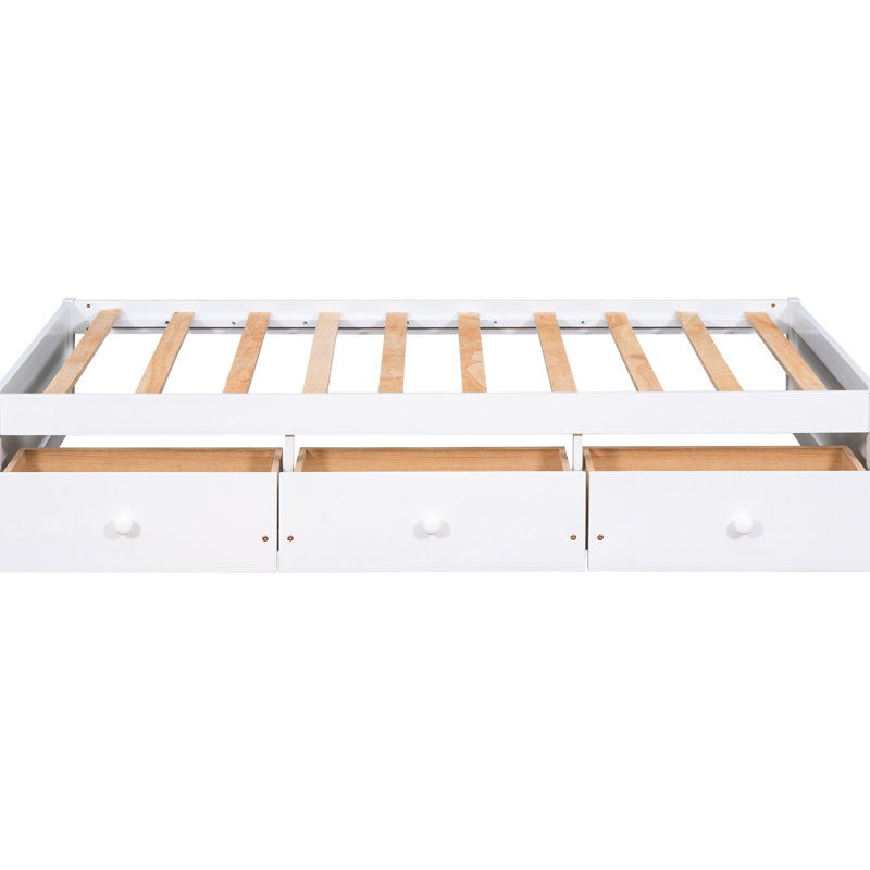 Lit plateforme simple en bois massif avec 3 tiroirs - Blanc pour un environnement de sommeil paisible et pour se détendre