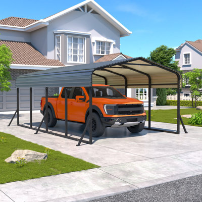 10X15 FT/12X20 FTMetal Carport With Galvanized Steel Roof For Pickup, Boat, Car And Tractors