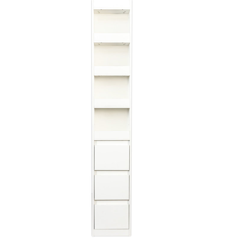 Petite armoire de présentation blanche à 4 niveaux et 3 tablettes latérales à 3 tiroirs latéraux pour bureau personnel et salon
