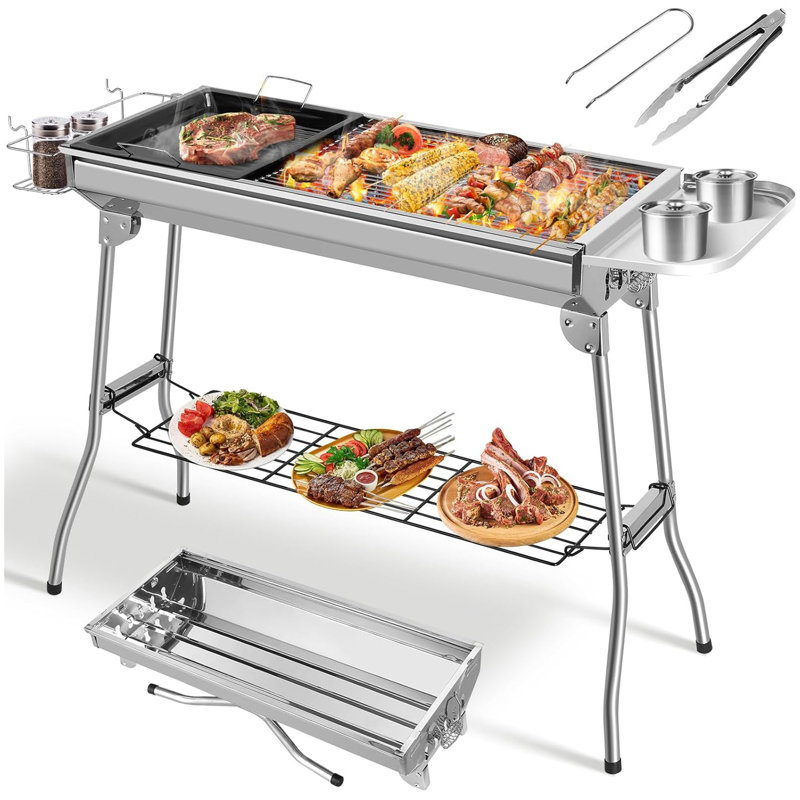 LIFERUN 37cm W Portable Gas & Charcoal Combo Grill
