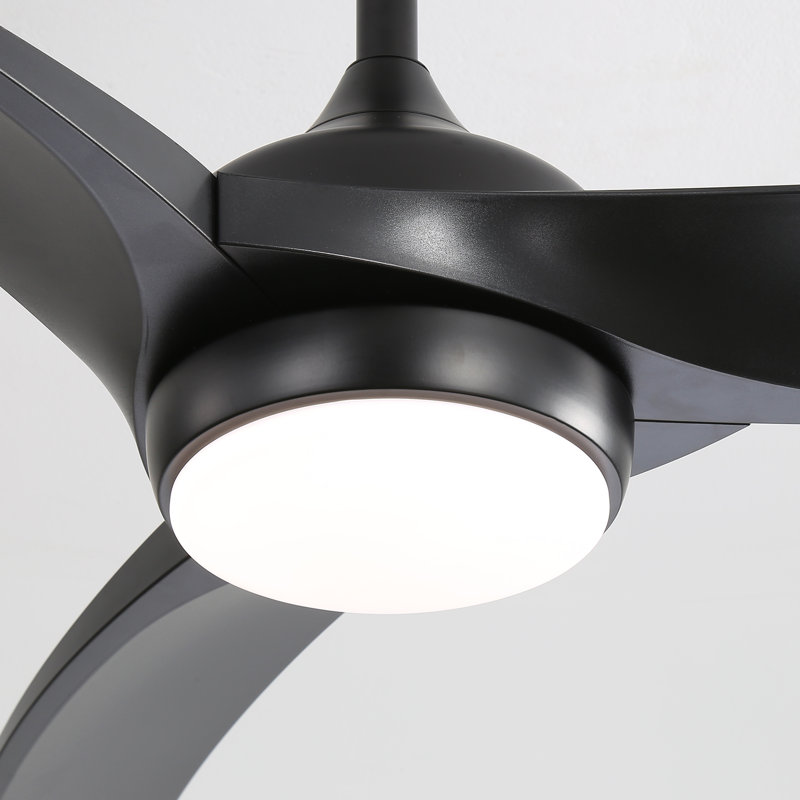 Ventilateur de plafond standard à 3 pales de 52 po avec télécommande et éclairage à DEL Nicola, Noir mat