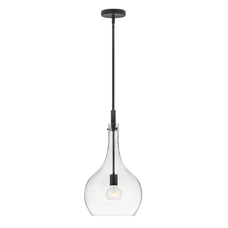 Luminaire suspendu en forme de goutte 23 po avec verre transparent Ziggy, Noir