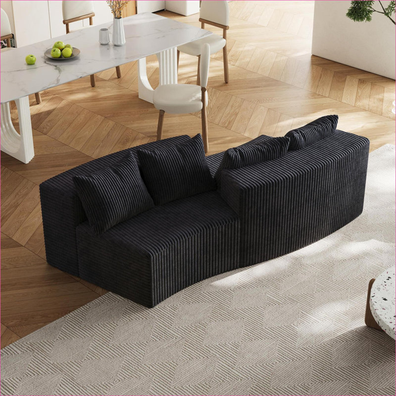 Canapés modulaires | Canapé modulaire courbé moderne à 2 modules avec 4 coussins pour le bureau de la chambre à coucher du salon | Velours côtelé | Standard