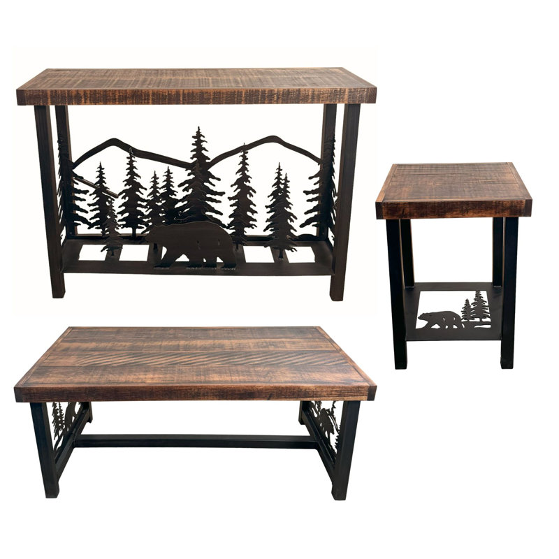 ENSEMBLE DE MEUBLES KODIAK / ARGENT BRUT: 1 table basse, 1 table basse rectangulaire, 2 tables de bout carrées, Brun / Noir