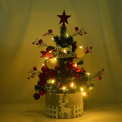 24In Tabletop Artificial Small Christmas Tree With LED Light & Ornaments