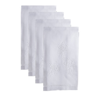 Hand Embroidered Linen Guest Towel – Floral Bouquet Hand Towel for Bathroom and Powder Room Décor