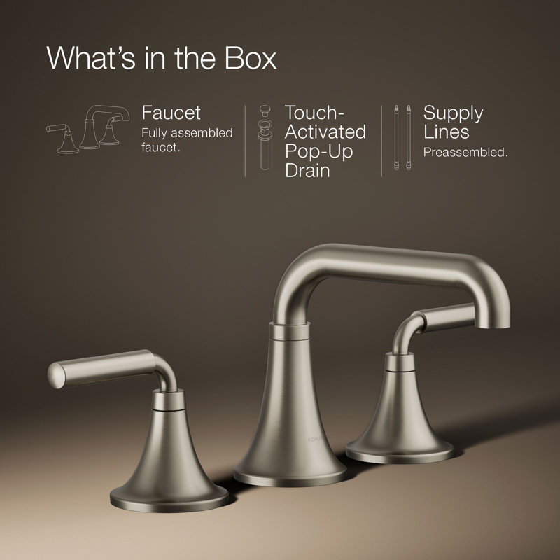Tone Widespread Bathroom Sink Faucet, Three-Hole Bathroom Faucet with Clicker Drain, 1.2 GPM, Gray