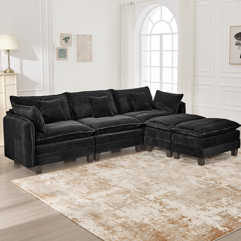 Canapé modulaire confortable en forme de U de 116 po avec deux repose-pieds en forme de U avec deux repose-pieds, Black
