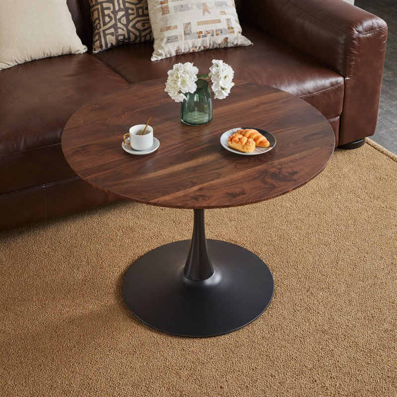 Table de salle à manger Mid-Century ronde tulipe pour 4-6, finition noyer, base piédestal de 42 pouces, Noyer, Brun