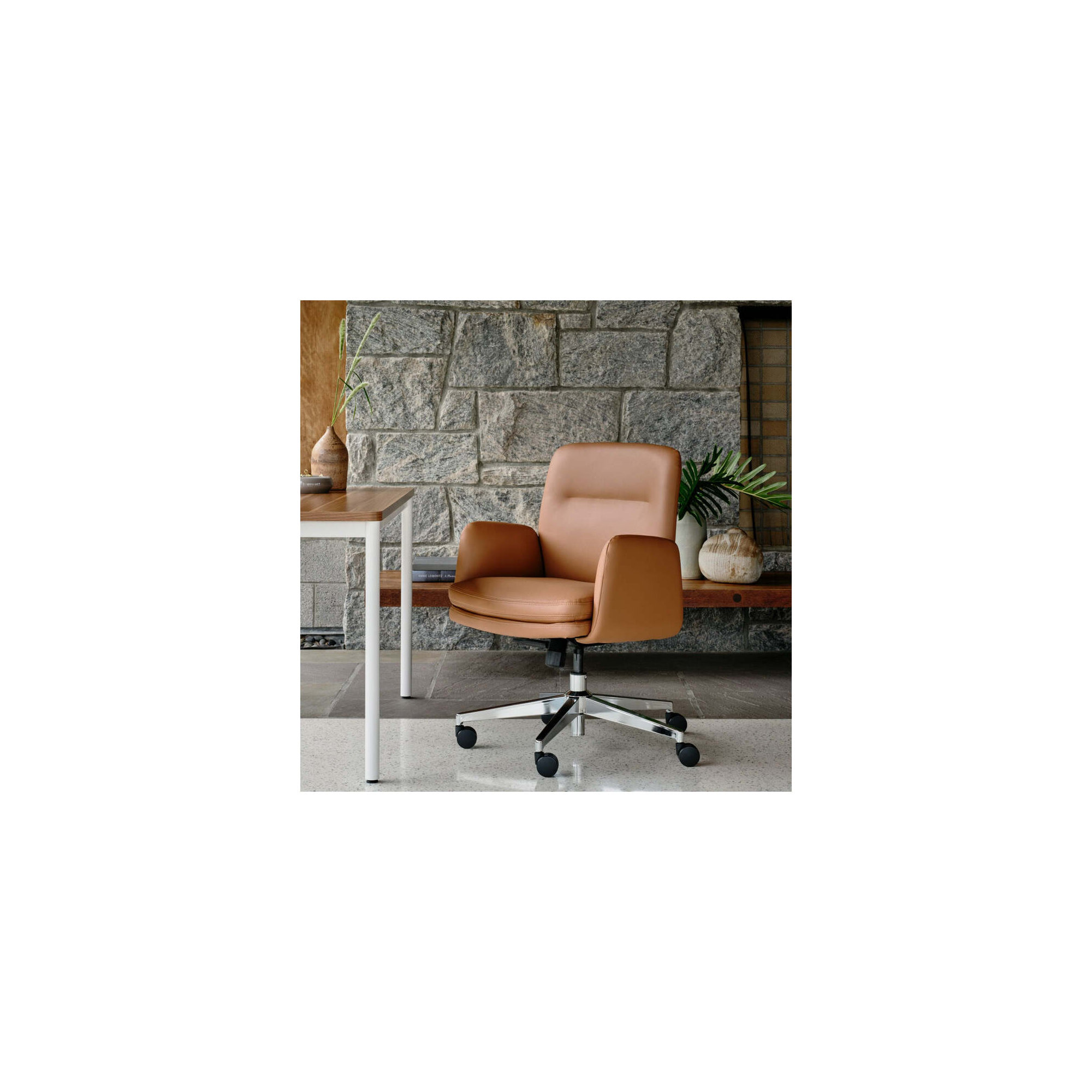 Softside Chair - High Back - Vegan Leather, Limestone, Chrome, 36