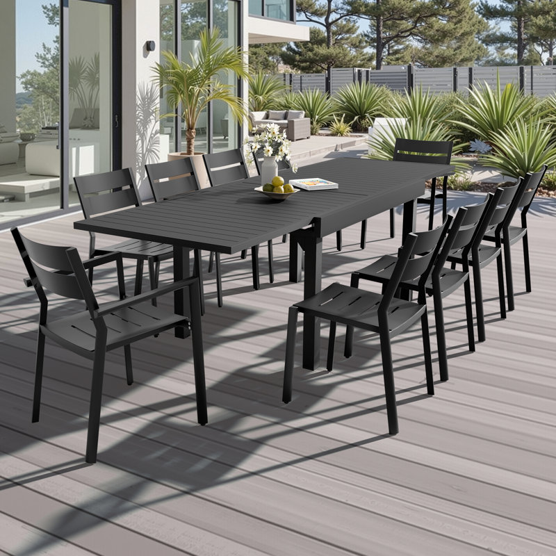Ensemble repas d'extérieur en aluminium pour 10 personnes avec table extensible et chaises empilables Andelina