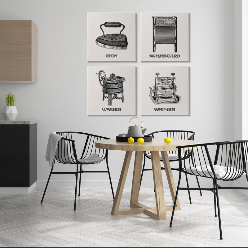 Ensemble de 4 pièces d'art antique "Laundry Laundry", par Val Rhodes