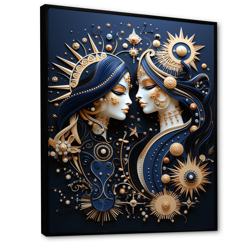 «Native Art Celestial Guardians Midnight» sur toile, H 40 po x l 30 po x P 1,5 po, Cadre flottant noir