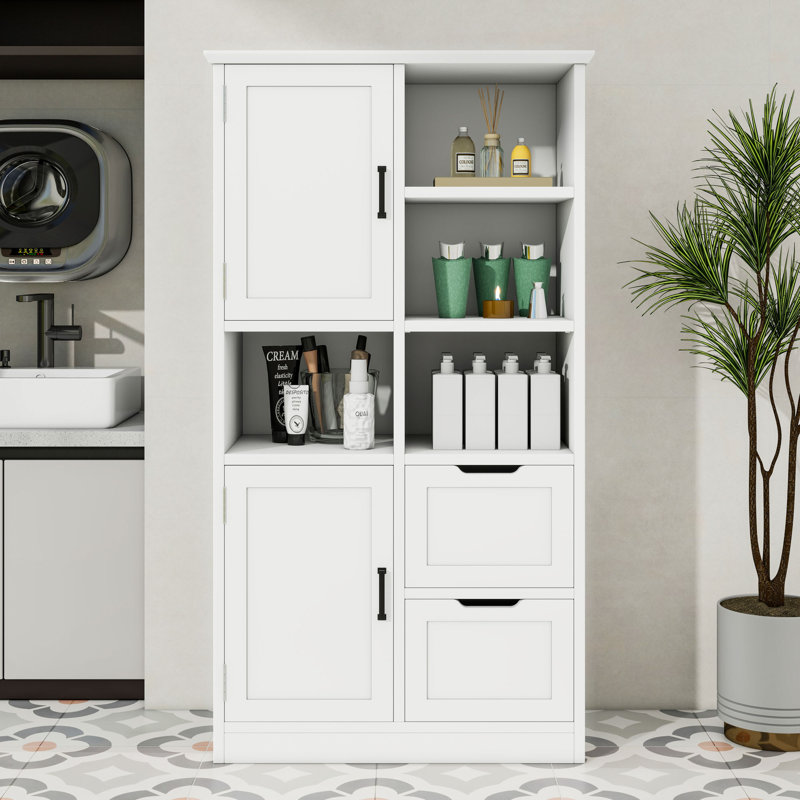 Armoire de rangement autoportante avec tablette réglable et 2 tiroirs