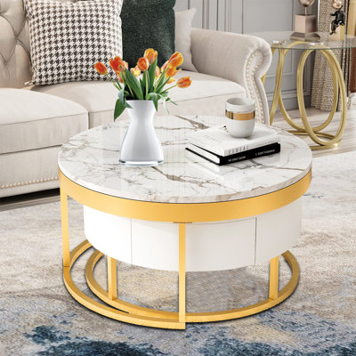 Modern style nesting coffee table with metal base for living room