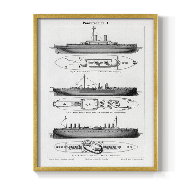 Industrial Ship Framed Print - Solid Wood, 15" H x 12" W, Gold