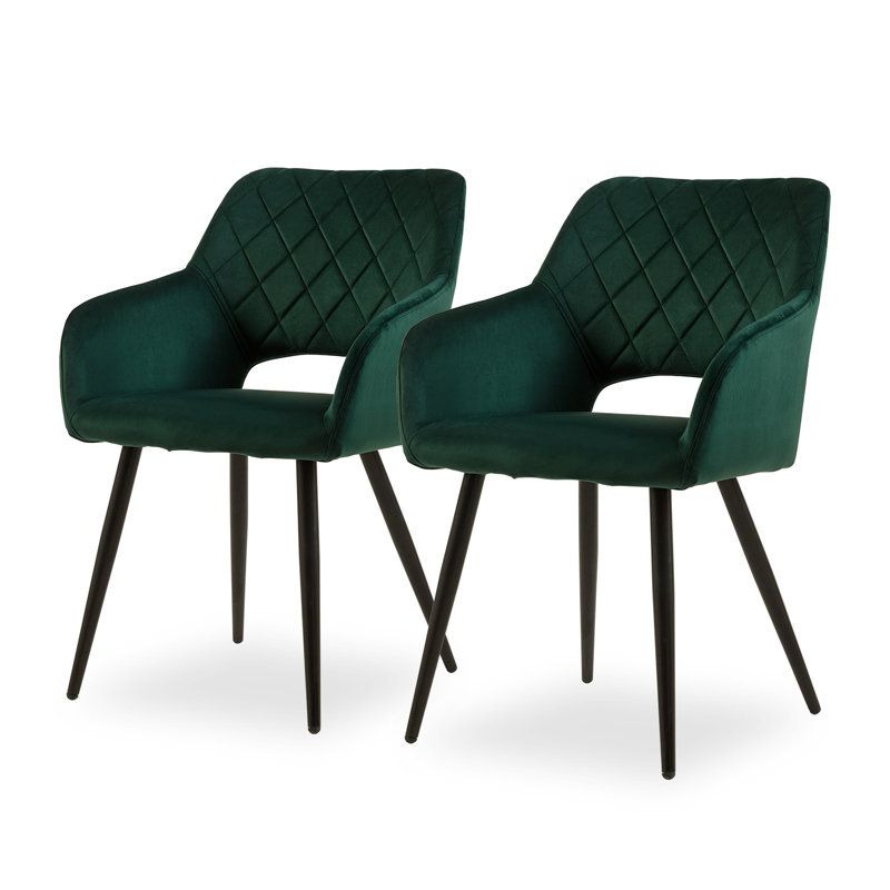 2 X Dining Chairs, Velvet Upholstered Kitchen Counter Chair, Lounge Reception Chairs For Dining Room, Green