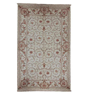 Tapis brun / crème / rose noué à la main de haute qualité