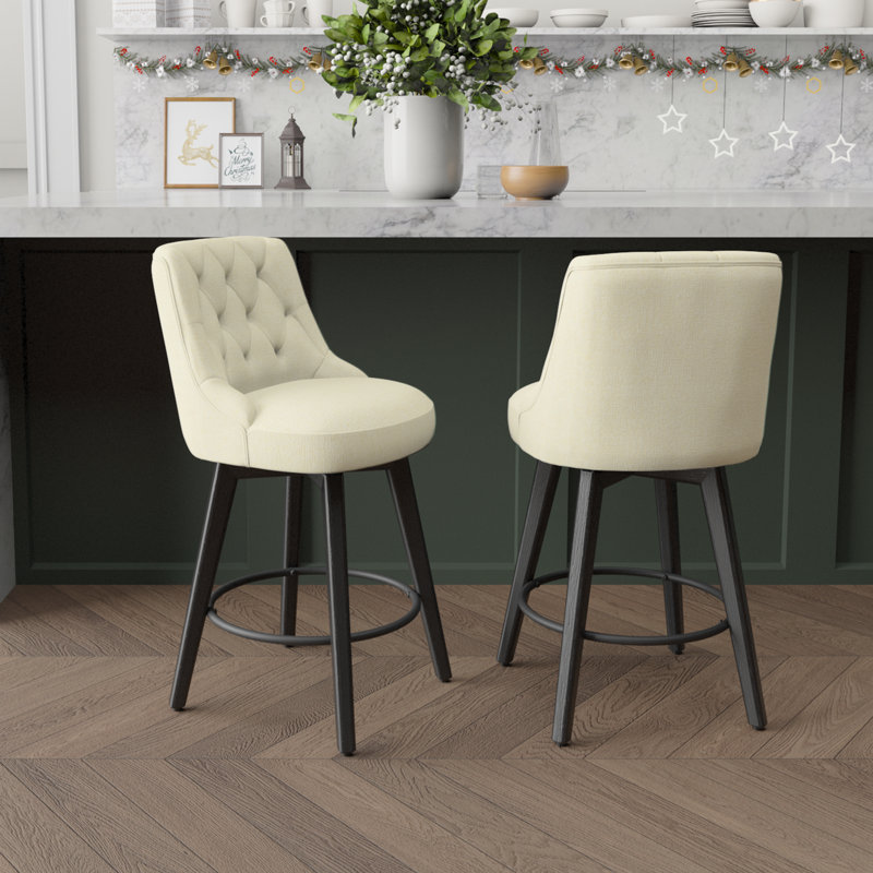 Tabouret de bar et de comptoir pivotant avec cadre en bois massif Malakeh, Crème, 2