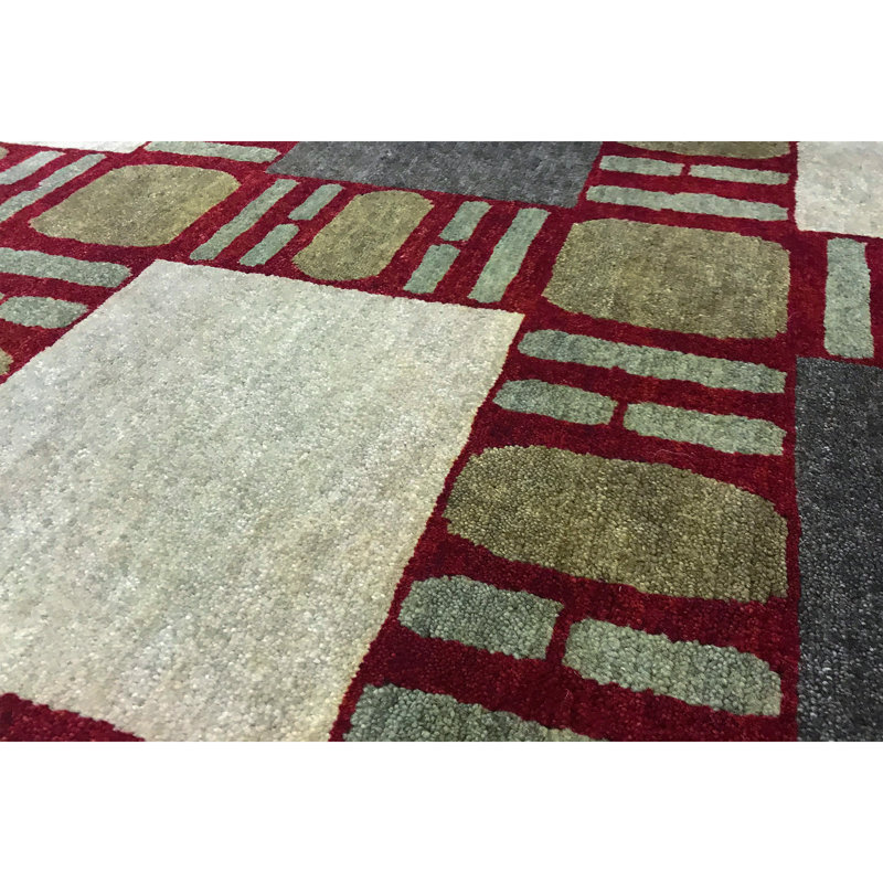 Wool Geometric Area Rug in Red/Beige/Light Yellow, Rectangle 6'1" x 8'7"