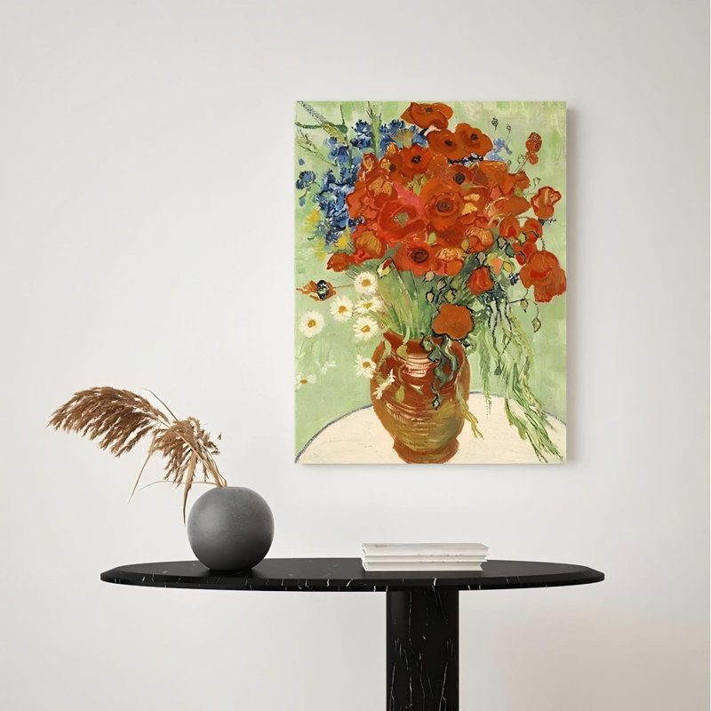Art mural en toile rouge, coquelicots et marguerites rouges, 24 po x 32 po