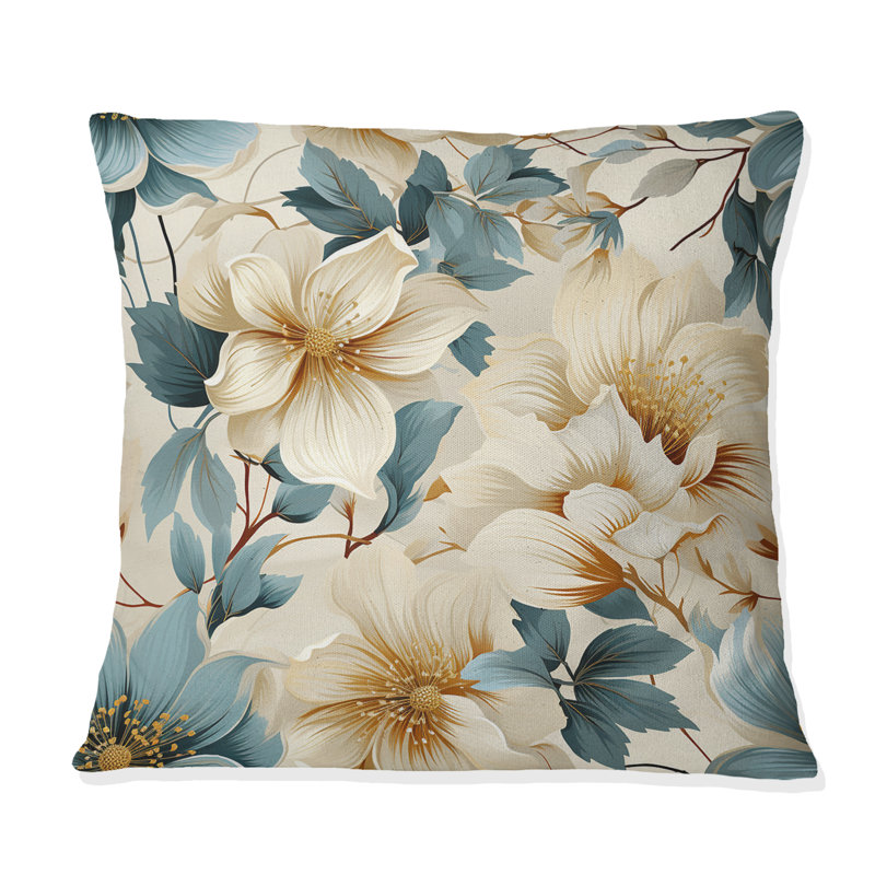 Coussin décoratif imprimé floral beige Sandy, H 18 po x l 18 po
