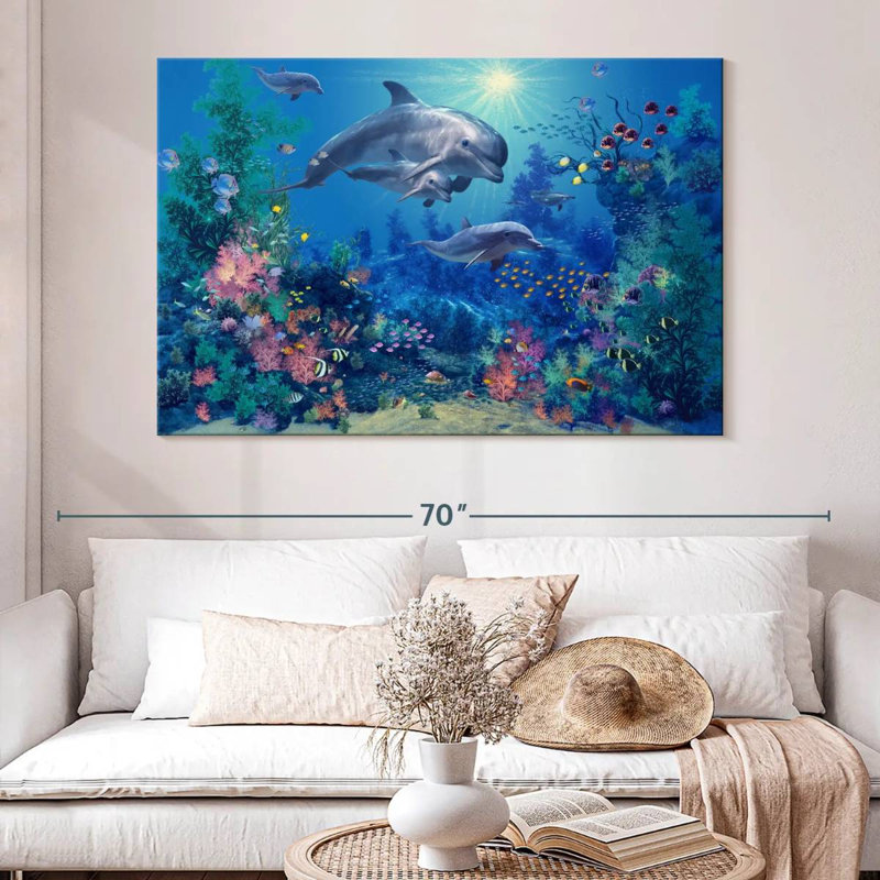 Aletra la famille des dauphins, H 34 po x l 51 po