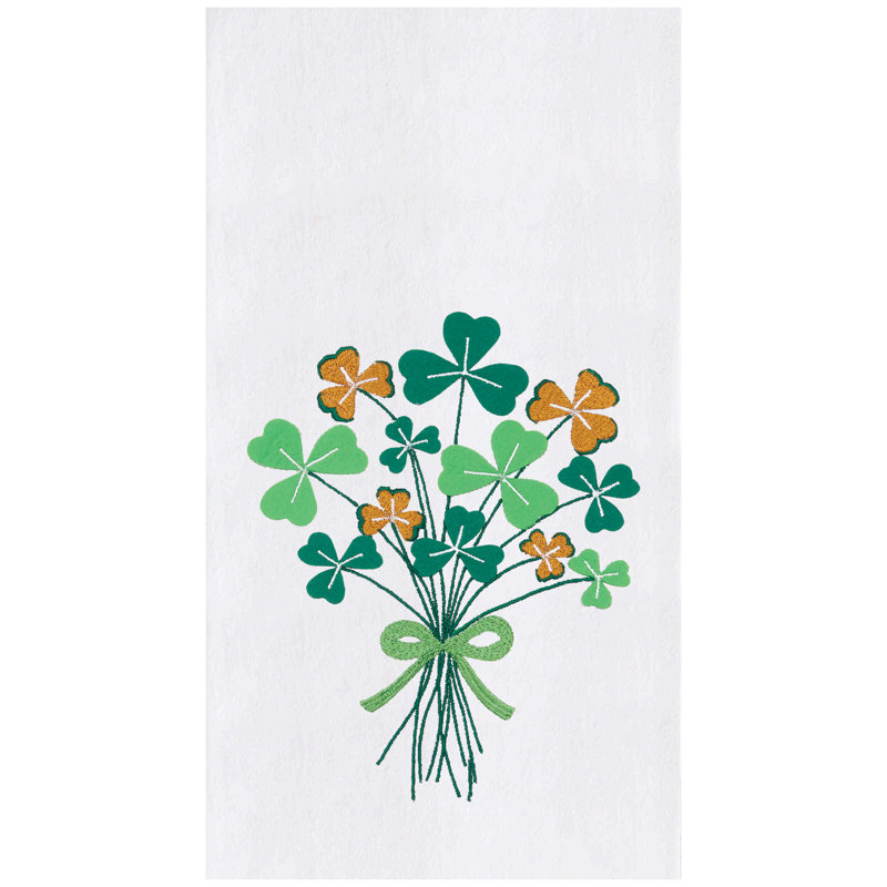 Serviette Shamrock, Vert / orange / bouquet trèfle blanc