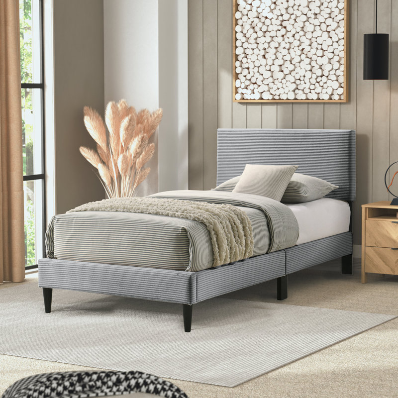 Tevrat Upholstered Platform Bed with Adjustable Headboard, Twin, Gray