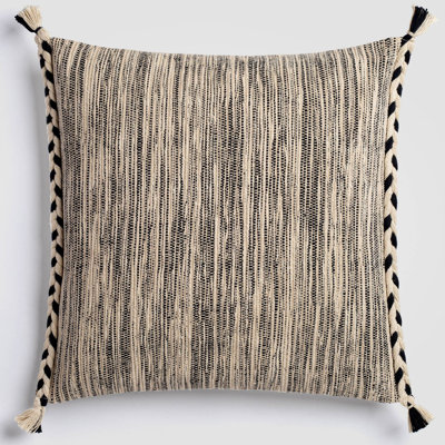 Black & White Braided Throw Pillow, 20" x 20", Throw Pillow For Couch or Bed