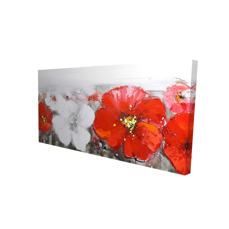 Champ gris avec fleurs rouges - Toile romantique