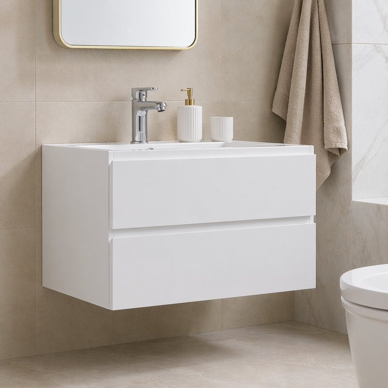 Armoire murale SANS lavabo, couleur blanche, avec deux tiroirs