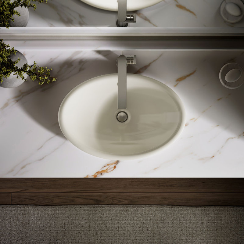 Iron Plains Metal Oval Vessel Bathroom Sink with Overflow, Biscuit