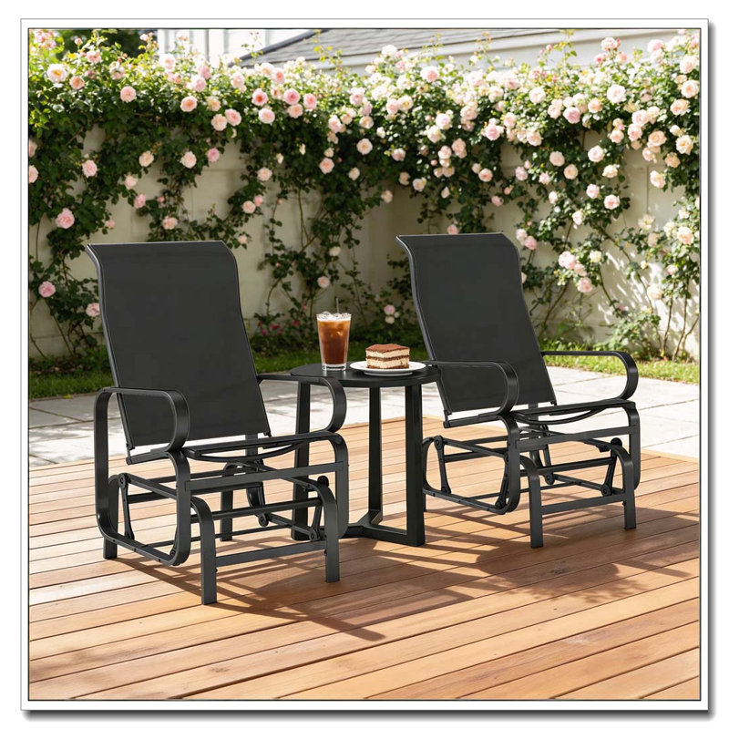 Ensemble de 2 chaises coulissantes d'extérieur en tissu maillé respirant, Noir