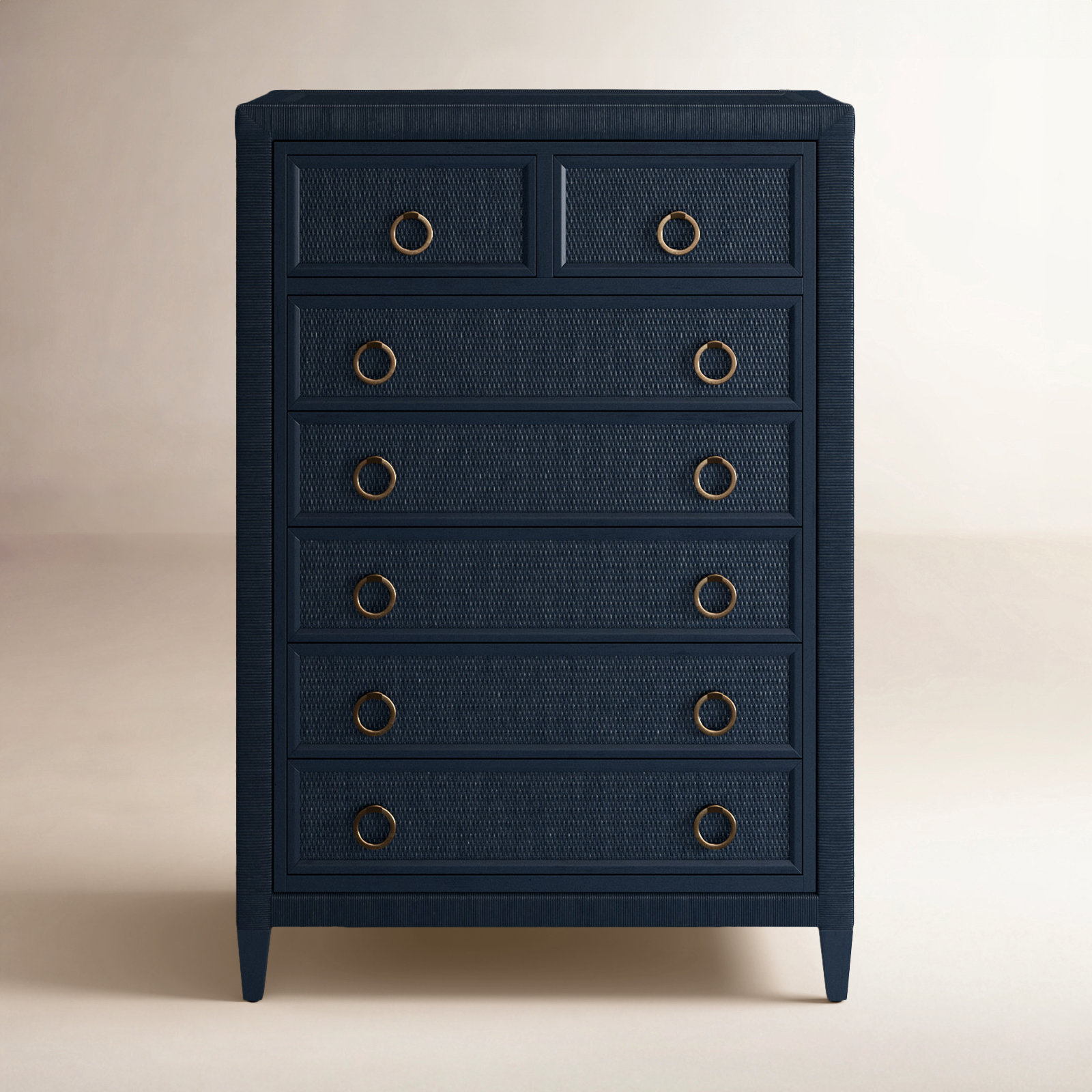 Warwick 7 Drawer Wicker Chest, Honey, Satin Brass