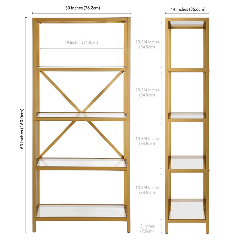 76.2cm W Standard Bookcase, Brushed Brass