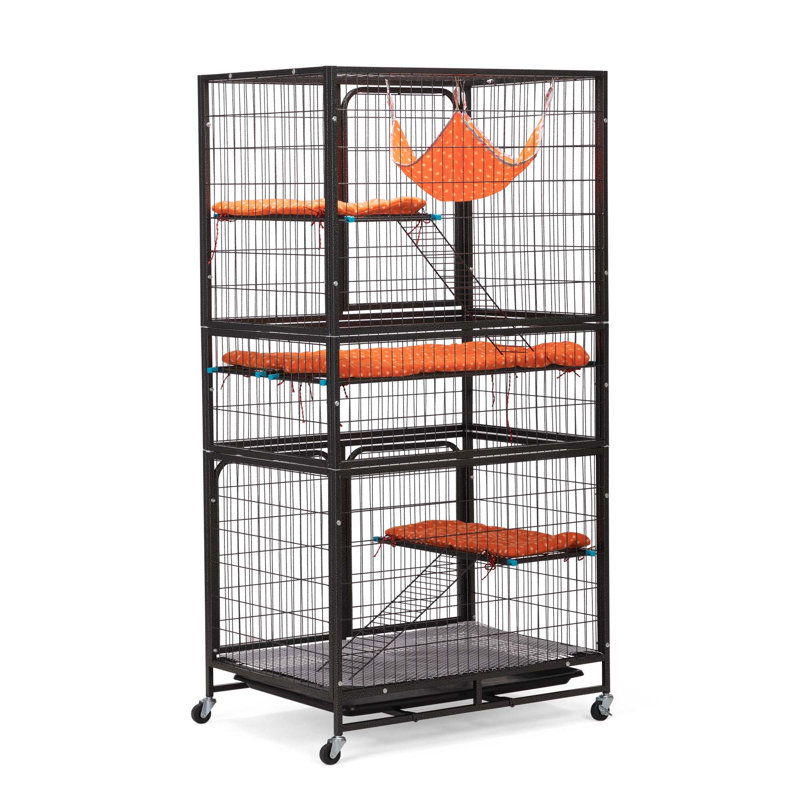 Cage polyvalente verrouillable avec plateau amovible et roulettes stables pour le confort des animaux de compagnie