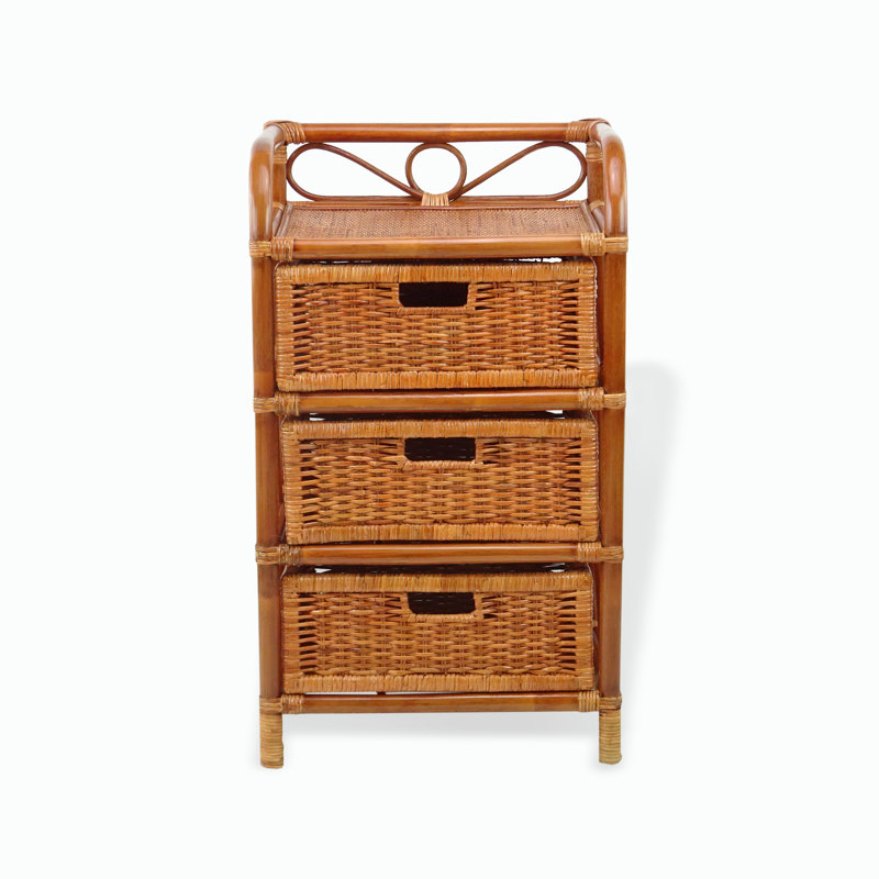 Coffre à linge en osier et rotin fait à la main - rangement à 3 tiroirs - style bohème