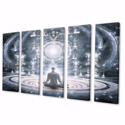 Galatic White Portal Sacred Meditation I - Meditation Wall Decor - 5 Equal Panels