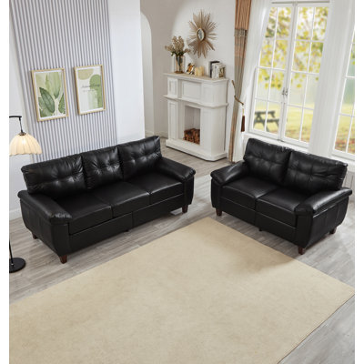 2-Piece Living Room Sofa Set: 3-Seater & Loveseat With Storage, Wide Padded Armrests, Breathable PU Upholstery